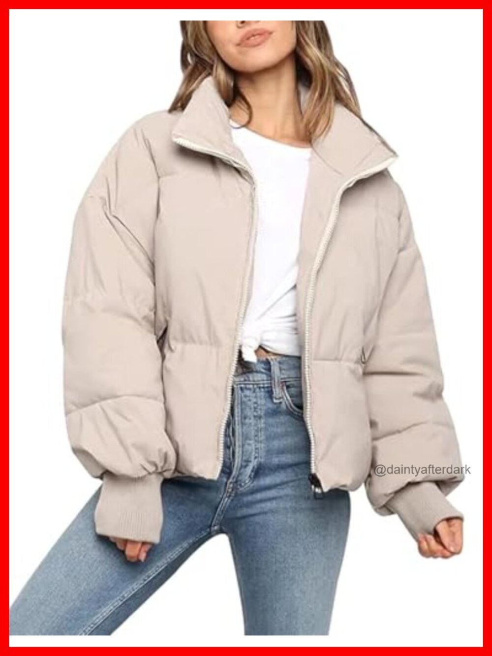 Cropped Quilted Puffer Jacket Zip Up Oversized Winter Coat